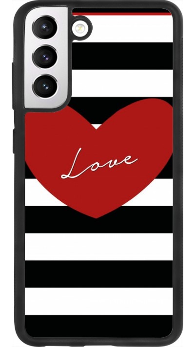 Coque Samsung Galaxy S21 FE 5G - Silicone rigide noir Valentine 2023 heart black and white lines