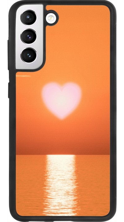 Coque Samsung Galaxy S21 FE 5G - Silicone rigide noir Valentine 2023 heart orange sea