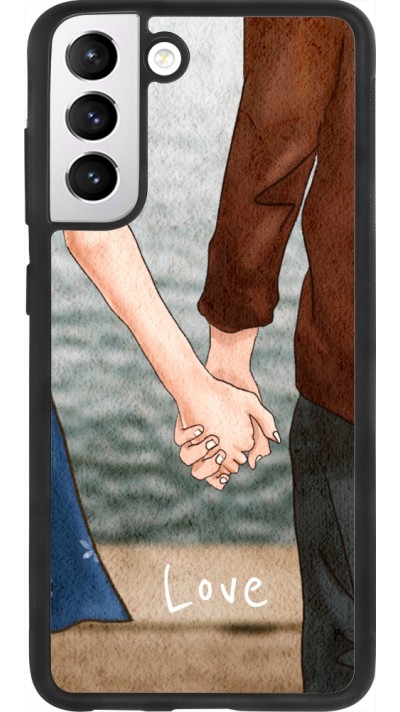 Coque Samsung Galaxy S21 FE 5G - Silicone rigide noir Valentine 2023 lovers holding hands