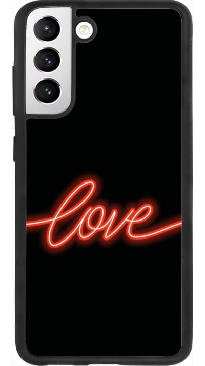 Coque Samsung Galaxy S21 FE 5G - Silicone rigide noir Valentine 2023 neon love