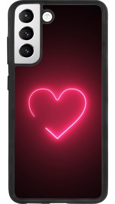 Coque Samsung Galaxy S21 FE 5G - Silicone rigide noir Valentine 2023 single neon heart