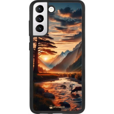 Samsung Galaxy S21 FE 5G Case Hülle - Silikon schwarz Tal Sonnenuntergang Hirsch Baum