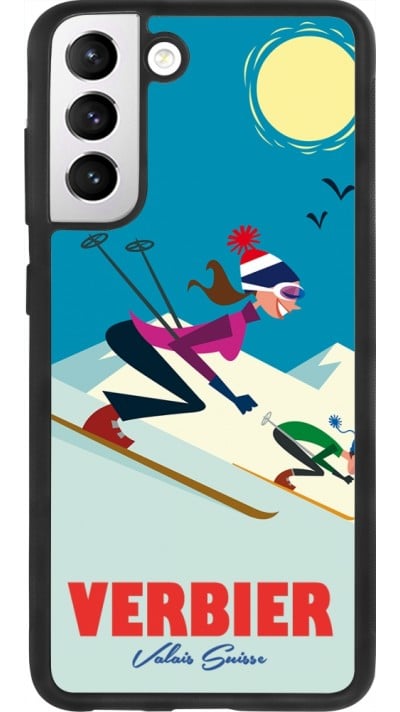 Coque Samsung Galaxy S21 FE 5G - Silicone rigide noir Verbier Ski Downhill