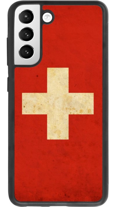 Coque Samsung Galaxy S21 FE 5G - Silicone rigide noir Vintage Flag SWISS