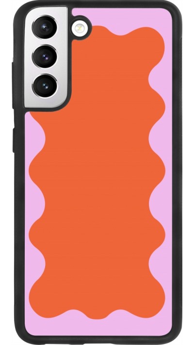 Coque Samsung Galaxy S21 FE 5G - Silicone rigide noir Wavy Rectangle Orange Pink