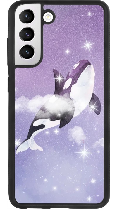 Coque Samsung Galaxy S21 FE 5G - Silicone rigide noir Whale in sparking stars