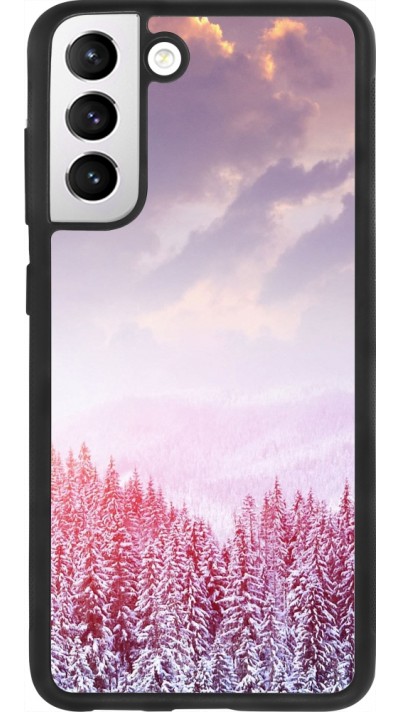 Coque Samsung Galaxy S21 FE 5G - Silicone rigide noir Winter 22 Pink Forest