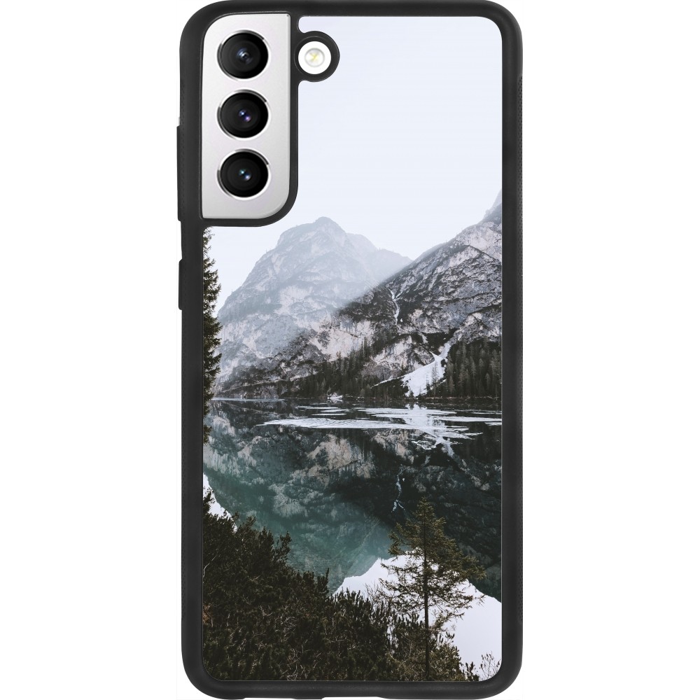 Coque Samsung Galaxy S21 FE 5G - Silicone rigide noir Winter 22 snowy mountain and lake