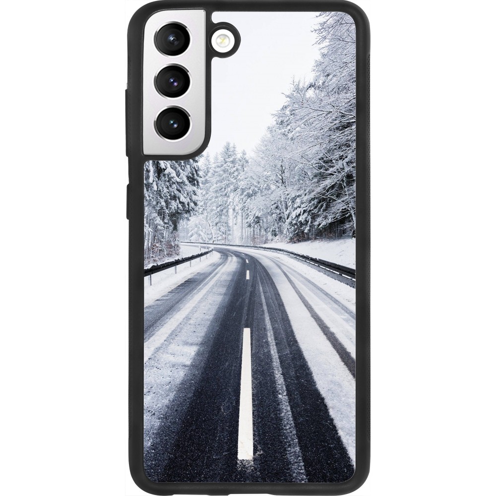 Coque Samsung Galaxy S21 FE 5G - Silicone rigide noir Winter 22 Snowy Road