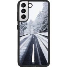 Coque Samsung Galaxy S21 FE 5G - Silicone rigide noir Winter 22 Snowy Road