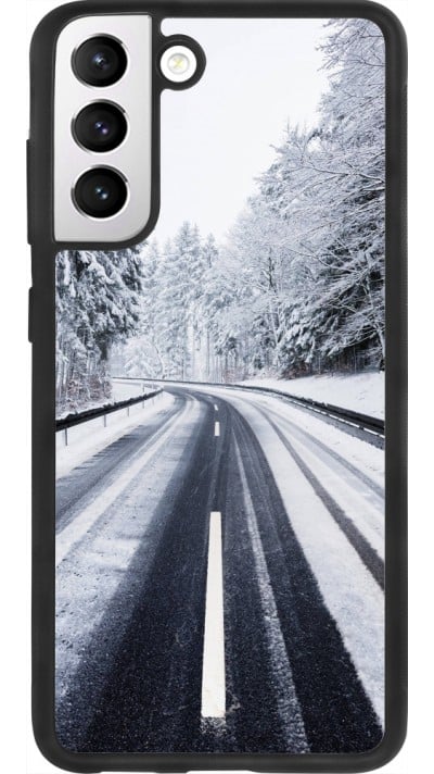 Coque Samsung Galaxy S21 FE 5G - Silicone rigide noir Winter 22 Snowy Road
