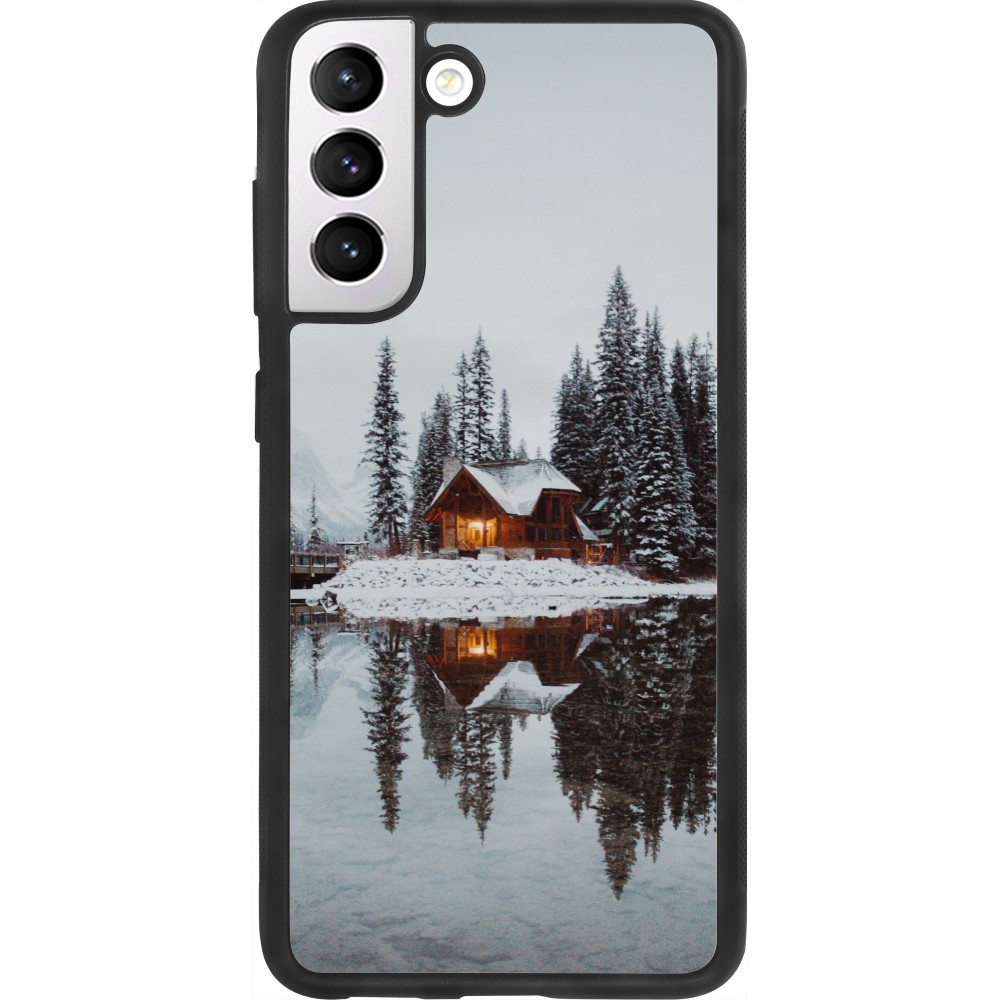 Samsung Galaxy S21 FE 5G Case Hülle - Silikon schwarz Winter 25 Winter house forest afternoon