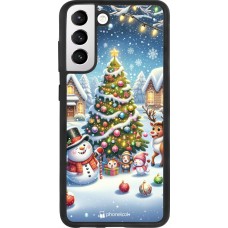 Samsung Galaxy S21 FE 5G Case Hülle - Silikon schwarz Weihnachten 2023 Schneemann und Tannenbaum