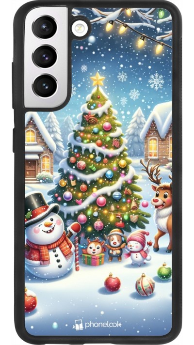 Coque Samsung Galaxy S21 FE 5G - Silicone rigide noir Noël 2023 bonhomme de neige et sapin