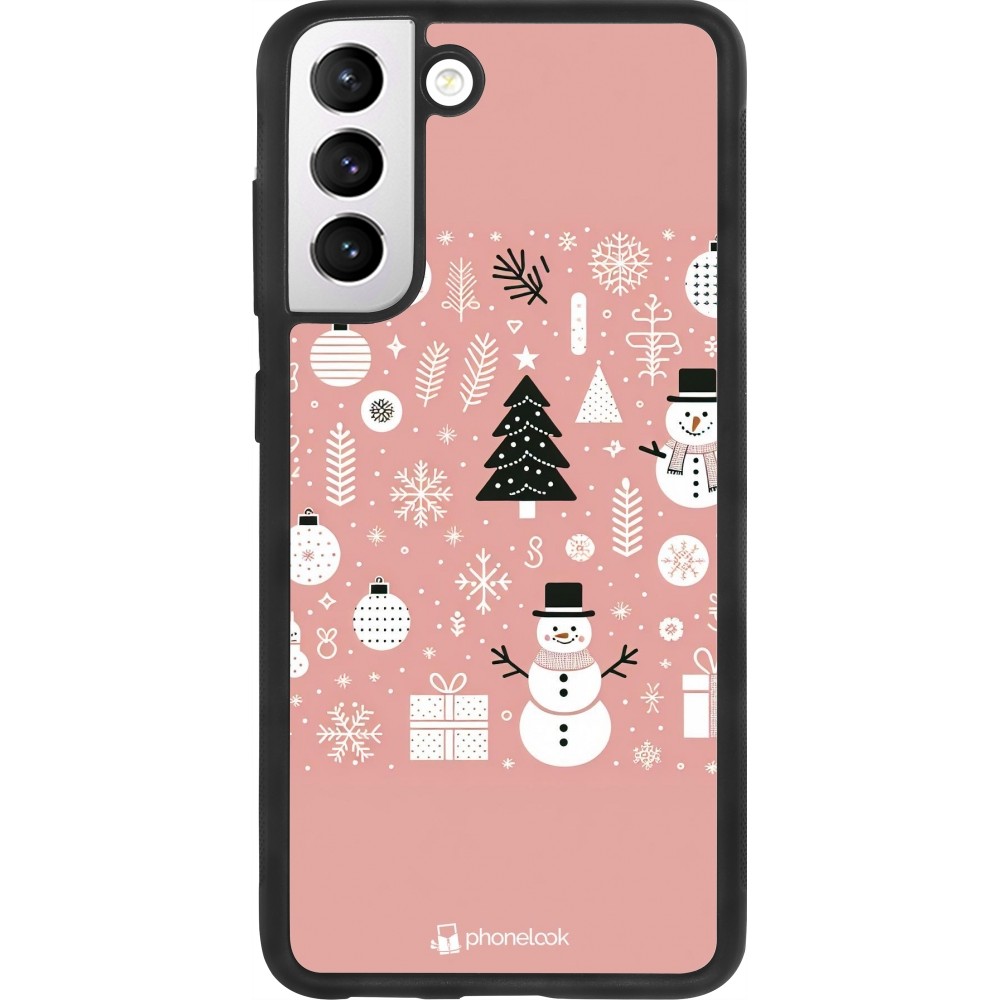 Coque Samsung Galaxy S21 FE 5G - Silicone rigide noir Noël 2024 Rose Snowman Christmas