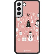 Coque Samsung Galaxy S21 FE 5G - Silicone rigide noir Noël 2024 Rose Snowman Christmas