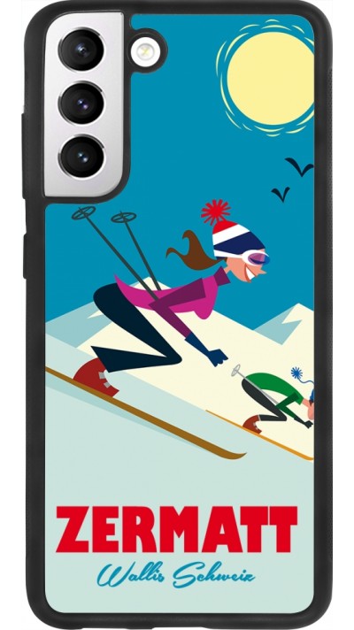 Coque Samsung Galaxy S21 FE 5G - Silicone rigide noir Zermatt Ski Downhill