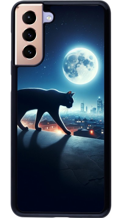 Coque Samsung Galaxy S21+ 5G - Chat noir sous la pleine lune