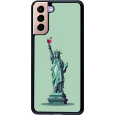 Samsung Galaxy S21+ 5G Case Hülle - Freiheitsstatue mit einem Glas Wein
