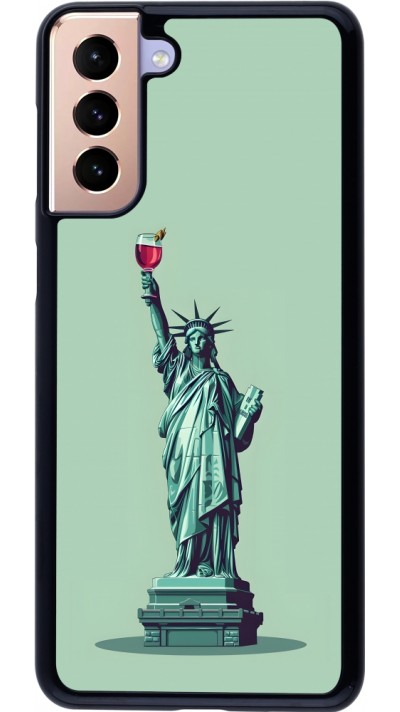 Coque Samsung Galaxy S21+ 5G - Wine Statue de la liberté avec un verre de vin