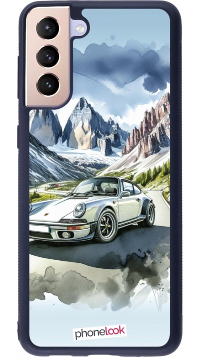 Coque Samsung Galaxy S21+ 5G - Silicone rigide noir Porsche 911 Mountain Watercolor