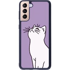 Coque Samsung Galaxy S21+ 5G - Silicone rigide noir Chat sur fond violet