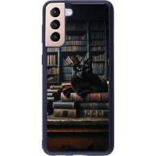 Samsung Galaxy S21+ 5G Case Hülle - Silikon schwarz Katze Bücher dunkel