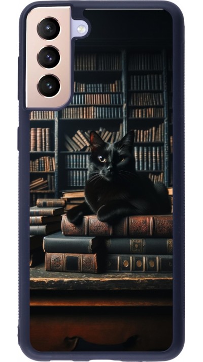Samsung Galaxy S21+ 5G Case Hülle - Silikon schwarz Katze Bücher dunkel