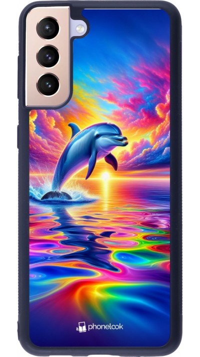 Samsung Galaxy S21+ 5G Case Hülle - Silikon schwarz Glücklicher Regenbogen-Delfin