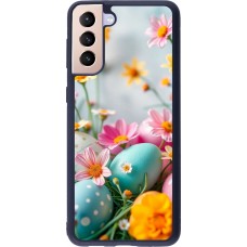 Coque Samsung Galaxy S21+ 5G - Silicone rigide noir Easter 2026 Eggs with flowers