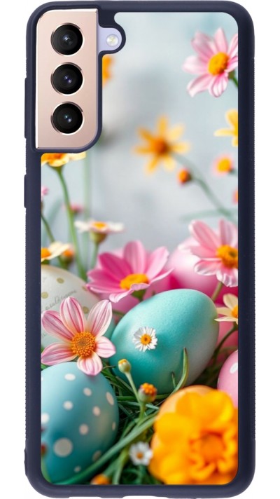 Coque Samsung Galaxy S21+ 5G - Silicone rigide noir Easter 2026 Eggs with flowers
