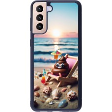 Samsung Galaxy S21+ 5G Case Hülle - Silikon schwarz Kackhaufen Emoji auf Liegestuhl