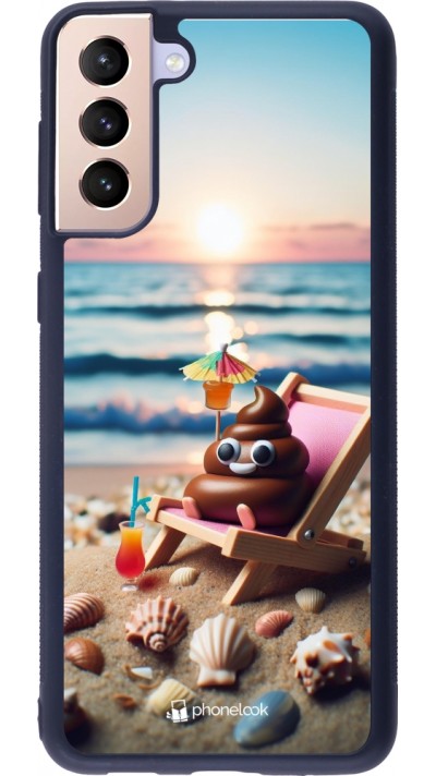 Samsung Galaxy S21+ 5G Case Hülle - Silikon schwarz Kackhaufen Emoji auf Liegestuhl