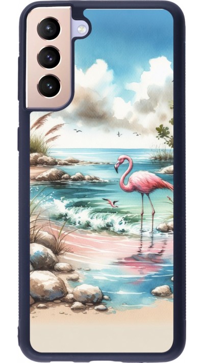 Samsung Galaxy S21+ 5G Case Hülle - Silikon schwarz Flamingo Aquarell