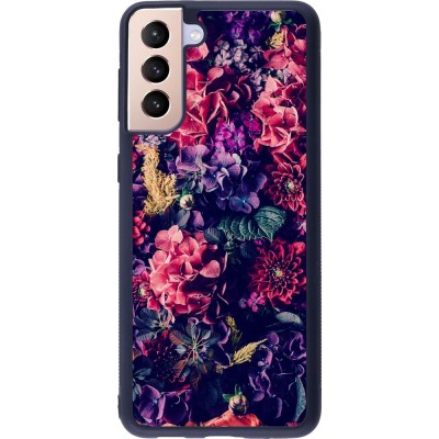 Hülle Samsung Galaxy S21+ 5G - Silikon schwarz Flowers Dark
