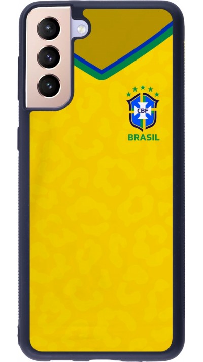 Coque Samsung Galaxy S21+ 5G - Silicone rigide noir Maillot de football Brésil 2022 personnalisable