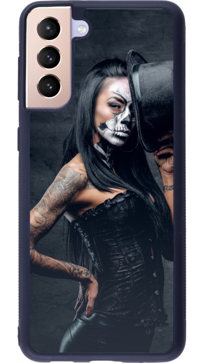 Coque Samsung Galaxy S21+ 5G - Silicone rigide noir Halloween 22 Tattooed Girl