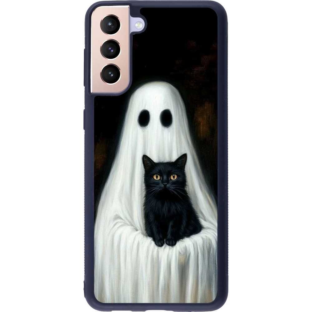 Coque Samsung Galaxy S21+ 5G - Silicone rigide noir Halloween 2025 Ghost with black cat
