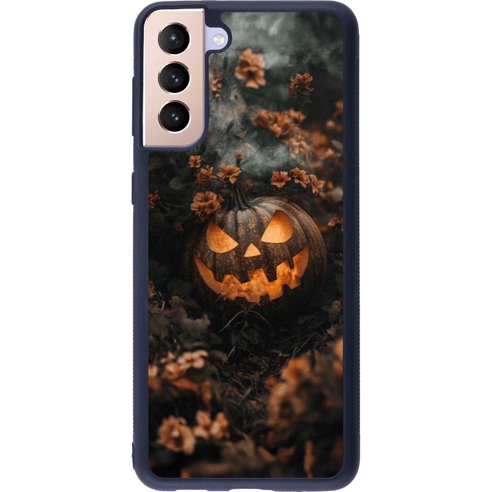 Samsung Galaxy S21+ 5G Case Hülle - Silikon schwarz Halloween 2025 Pumpkin with flowers