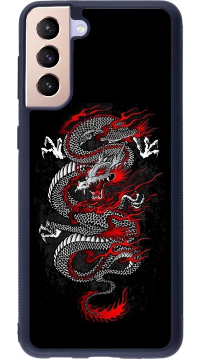 Coque Samsung Galaxy S21+ 5G - Silicone rigide noir Japanese style Dragon Tattoo Red Black