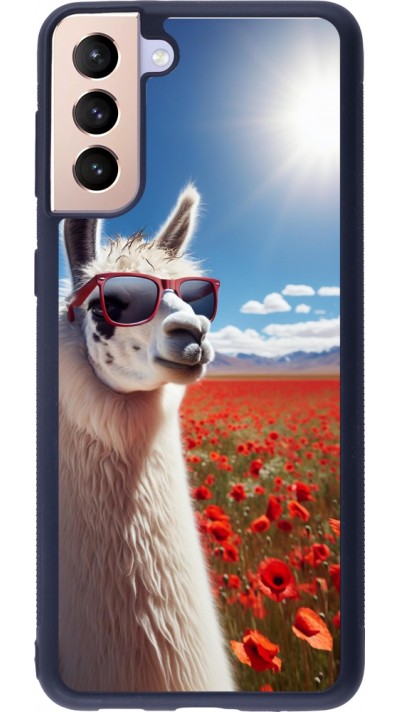 Coque Samsung Galaxy S21+ 5G - Silicone rigide noir Lama Chic en Coquelicot