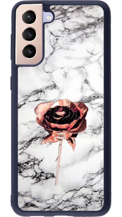 Coque Samsung Galaxy S21+ 5G - Silicone rigide noir Marble Rose Gold