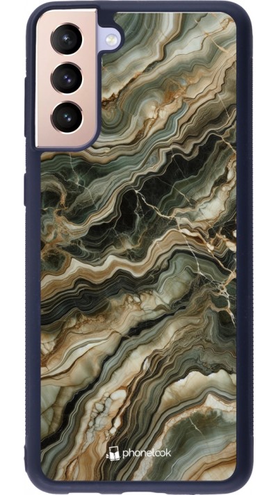 Coque Samsung Galaxy S21+ 5G - Silicone rigide noir Marbre Olive