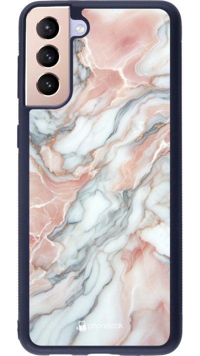 Coque Samsung Galaxy S21+ 5G - Silicone rigide noir Marbre Rose Lumineux
