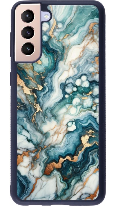 Coque Samsung Galaxy S21+ 5G - Silicone rigide noir Marbre Vert Bleu Doré