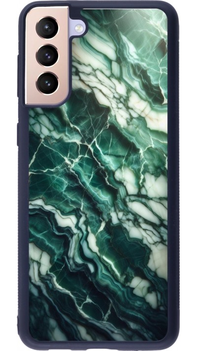 Coque Samsung Galaxy S21+ 5G - Silicone rigide noir Marbre vert majestueux