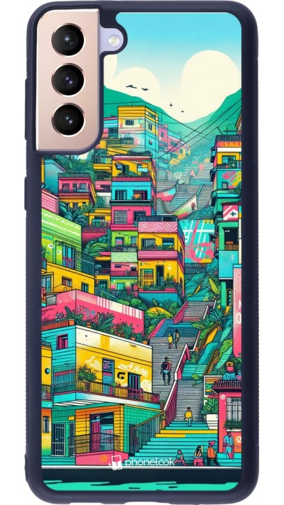Coque Samsung Galaxy S21+ 5G - Silicone rigide noir Medellin Comuna 13 Art
