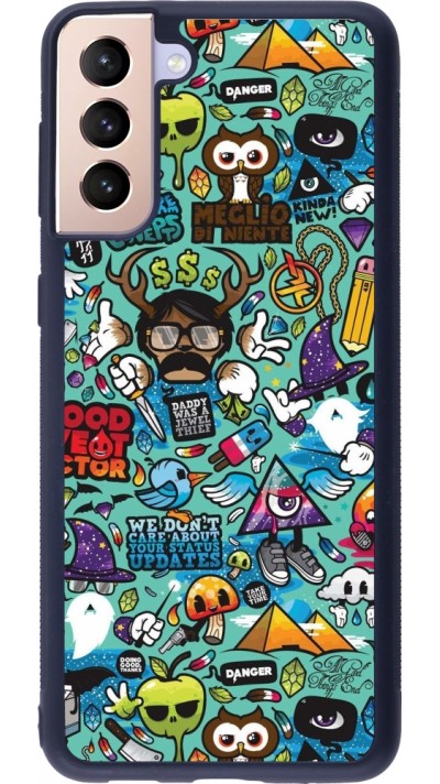 Coque Samsung Galaxy S21+ 5G - Silicone rigide noir Mixed Cartoons Turquoise