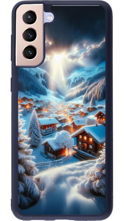 Coque Samsung Galaxy S21+ 5G - Silicone rigide noir Mont Neige Lumière