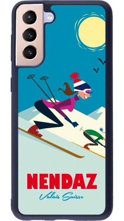 Coque Samsung Galaxy S21+ 5G - Silicone rigide noir Nendaz Ski Downhill